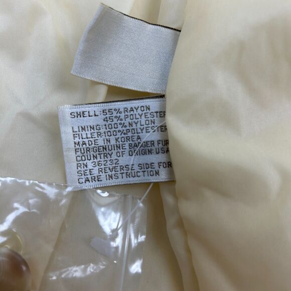 Vintage Express Badger Fur Trim Coat Womens Small Ivory Campagnie Internationale - Picture 14 of 15